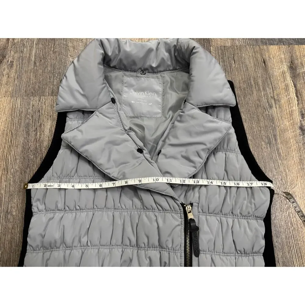 Calvin Klein Performance‎ Gray Black Quilted Puffer Vest Asymmetric Zip Large - Picture 4 of 6